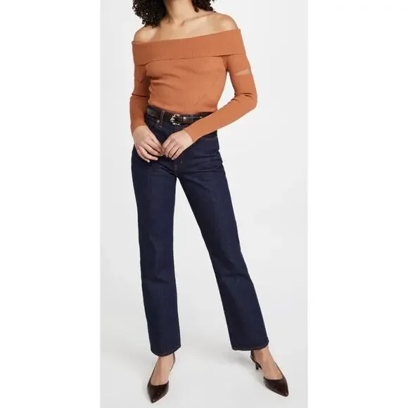 New Jonathan Simkhai Zayla Compact Knit Off Shoulder Sweater in Tobacco Size L